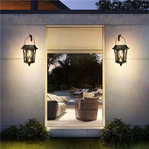 2 Pack Solar Lantern Outdoor Hanging Lights Waterproof Metal Solar Outdoor Light - Picture 6 of 8